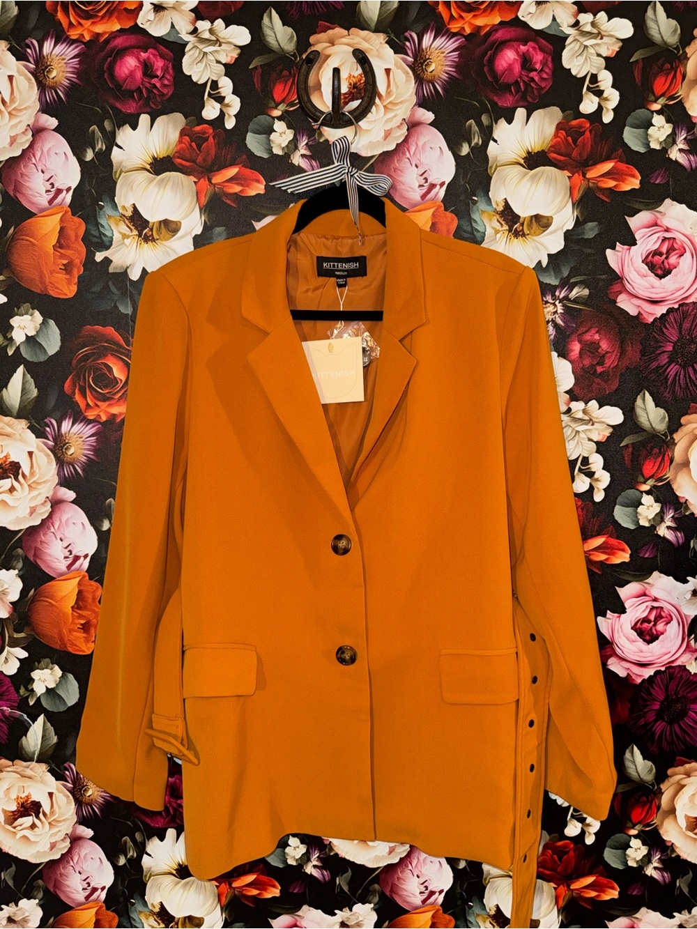NWT Kittenish Vibrant Orange Belted Blazer, Medium